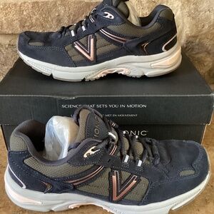 Vionic 23 Walk 2.0 Women's Orthopedic 8.5 Blue Suede Green Rose Gold Sneakers